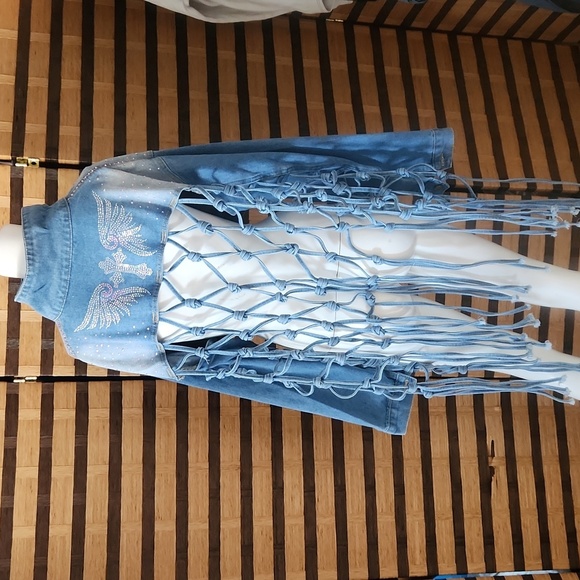 NWOT!! Custom made angel wing rhinestone fringe jacket - Picture 1 of 12